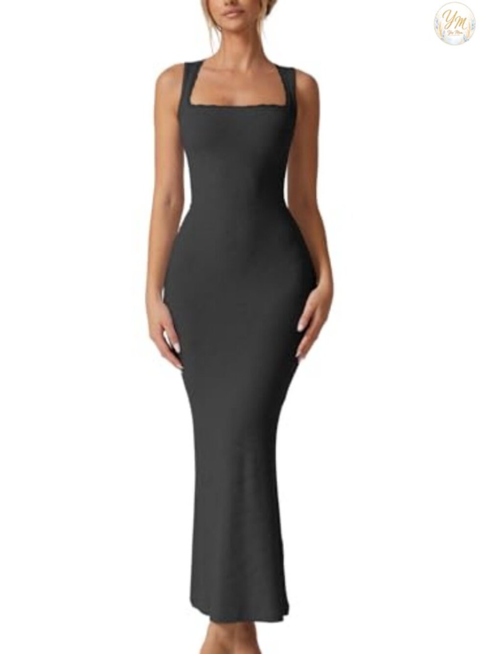 Women's Sleeveless Ribbed Maxi Dress Square Neck Lace Bodycon